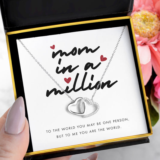 Mom in a Million- Sterling Silver Joined Hearts Necklace Gift Set