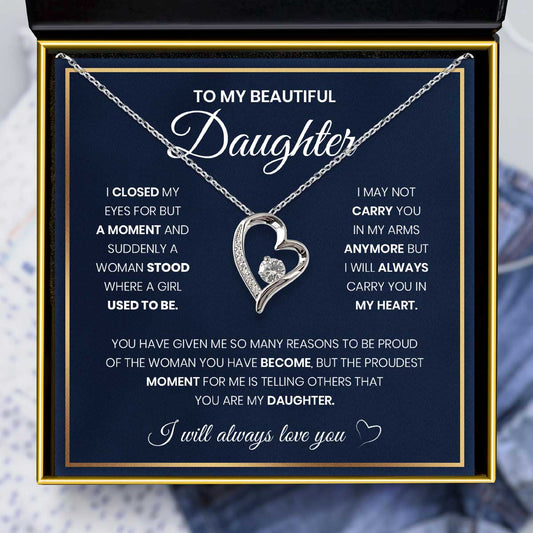 To My Beautiful Daughter, I Closed My Eyes - Silver Heart Necklace Gift Set