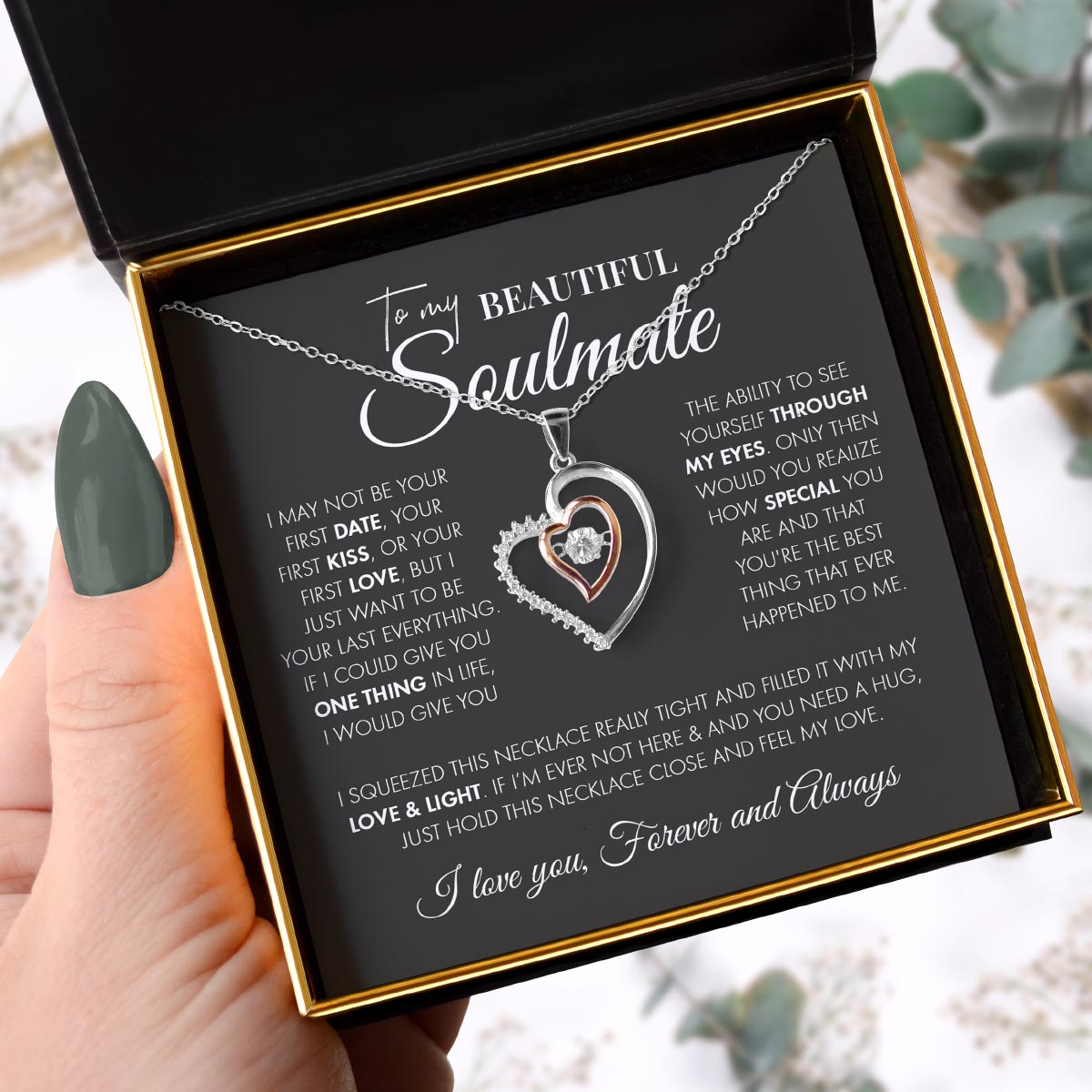 To My Beautiful Soulmate, I May Not Be Your First Date (Grey Card) - Luxe Heart Necklace Gift Set