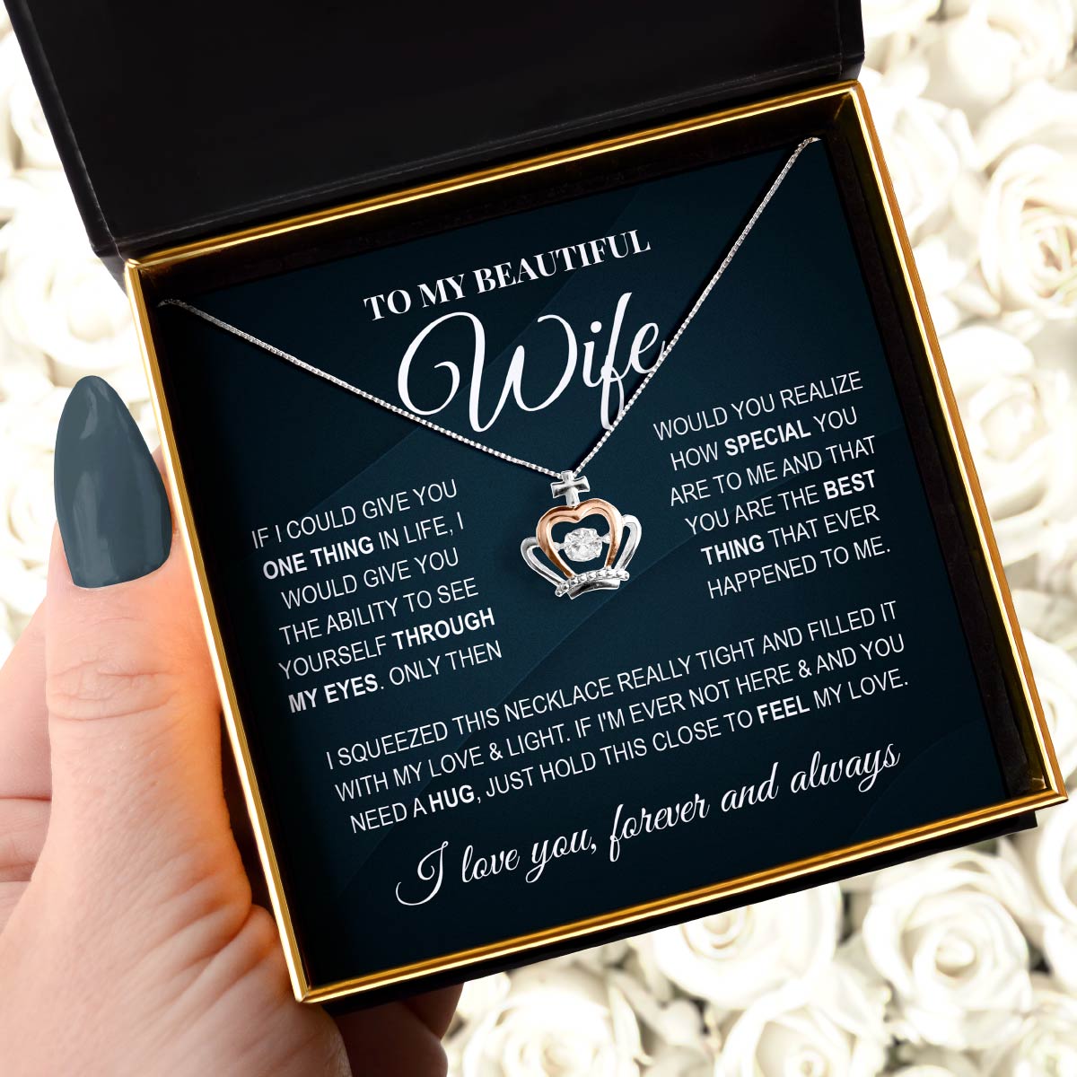 To My Beautiful Wife, If I Could Give You One Thing - Luxe Crown Necklace Gift Set