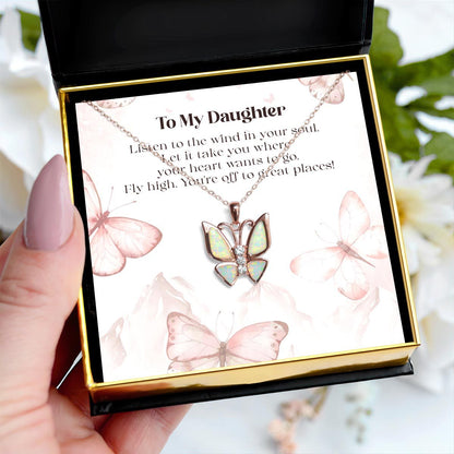 To My Daughter, Off To Great Places - Fire Opal Butterfly Necklace Gift Set