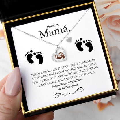 Para Mi Mama -  Baby Feet Heart Pendant Necklace Gift Set