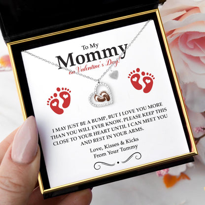 To My Mommy On Valentine's Day - Baby Feet Heart Pendant Necklace Gift Set