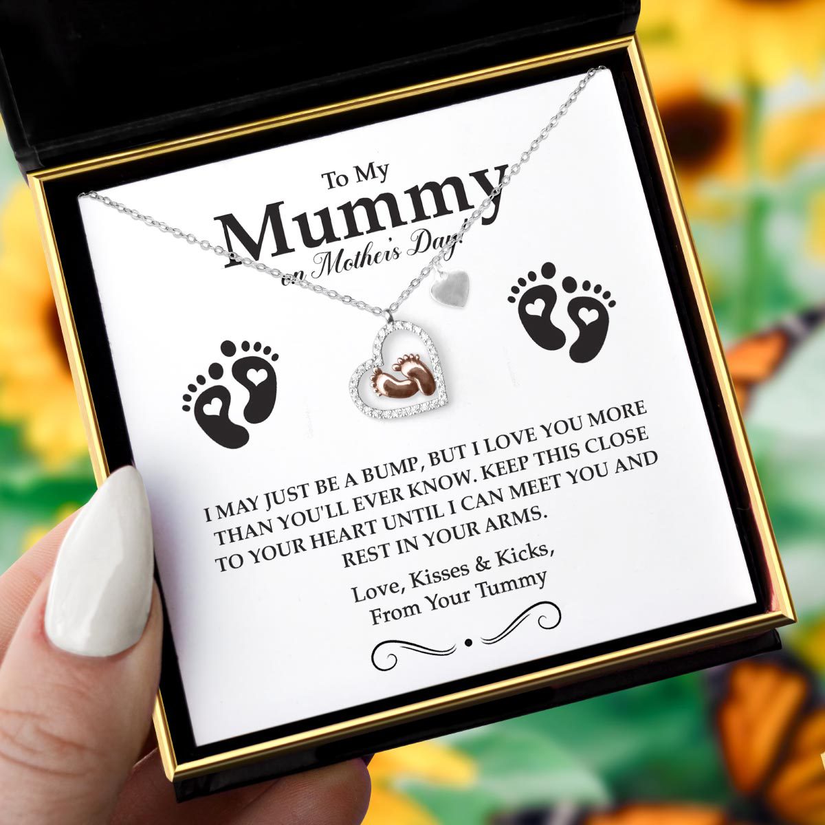To My Mummy On Mother's Day - Baby Feet Heart Pendant Necklace Gift Set