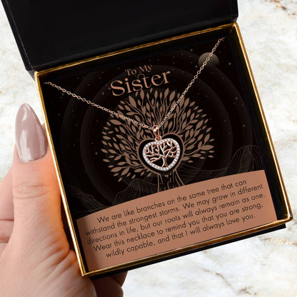 To My Sister, Strong Roots - Tree of Life Mini Heart Pendant Necklace Gift Set