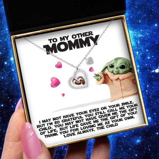 To My Other Mommy (Yoda Card) - Baby Feet Heart Necklace Gift Set