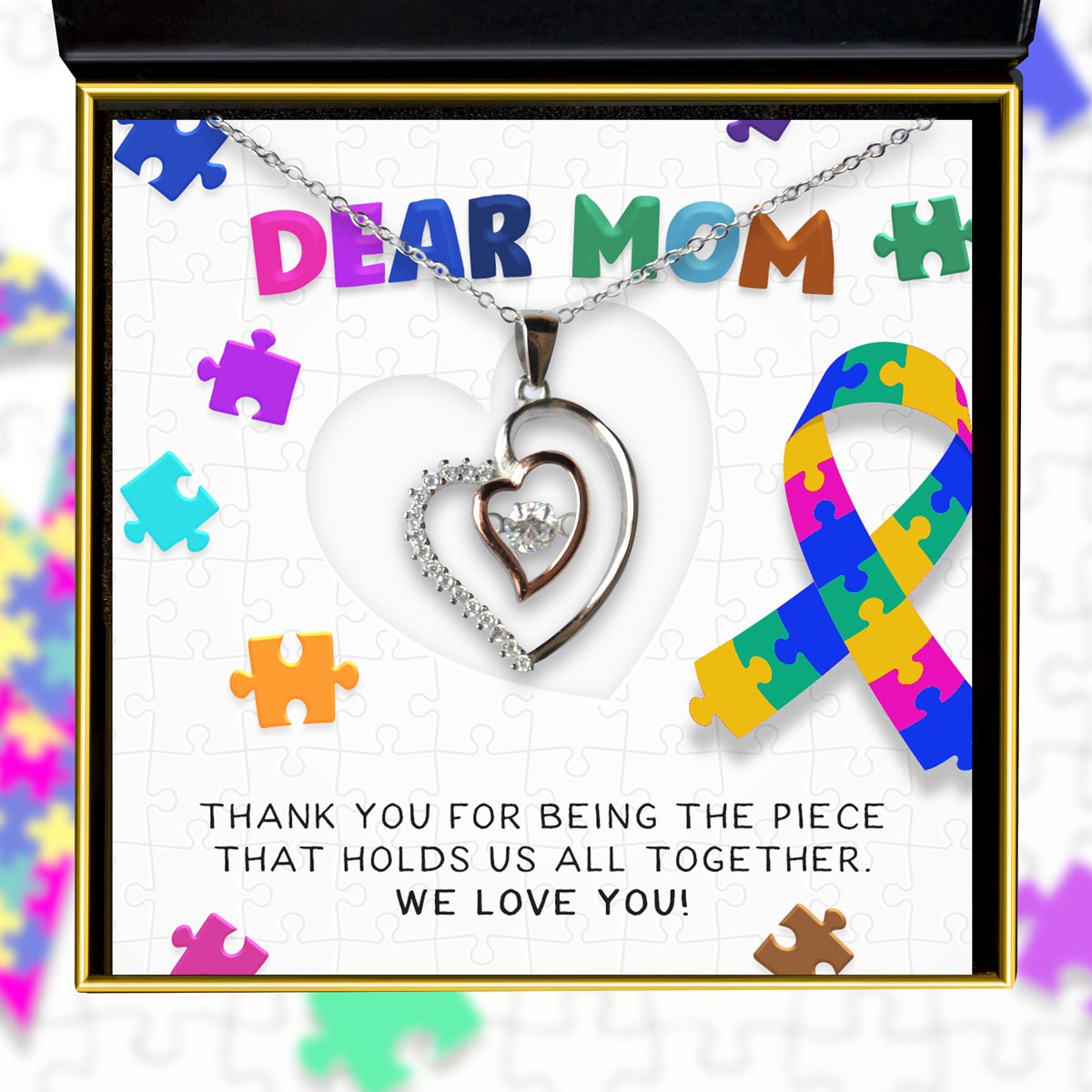 Dear Mom (Puzzle Piece Card) - Luxe Heart Necklace Gift Set