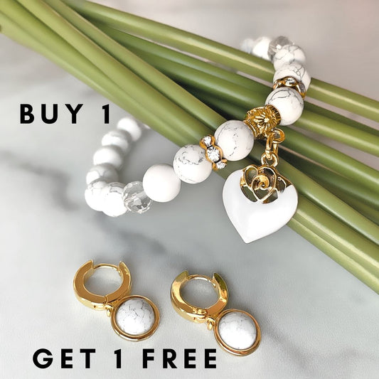 Buy 1 Get 1 FREE White Rose Beaded Bracelet & Earring Set