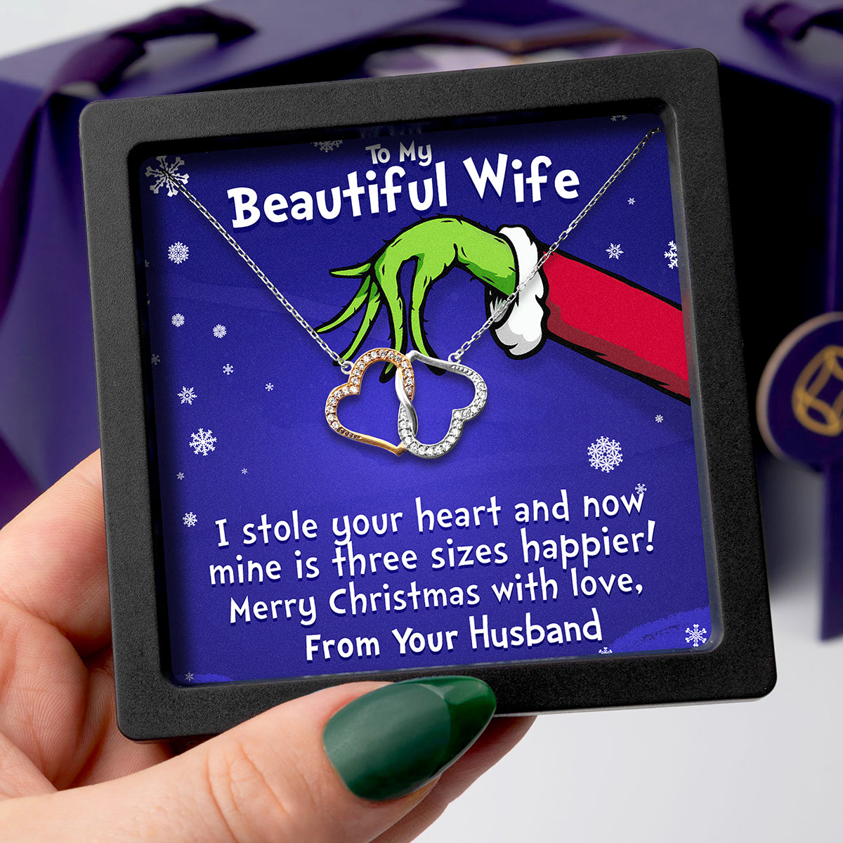 Enchantment Gift Box - To My Beautiful Wife (Holiday Card) - Joined Hearts Necklace Gift Set