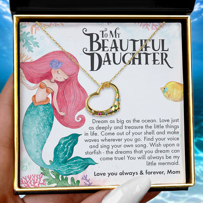 To My Daughter, Little Mermaid - Chain Wrap Gold Heart Necklace Gift Set