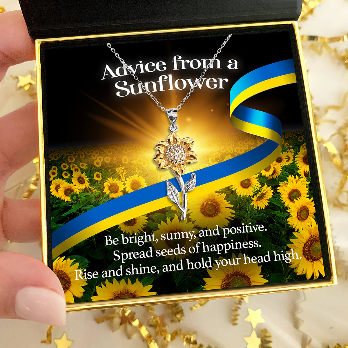 Advice From A Sunflower (Ukraine Support) - Golden Sunflower Necklace Gift Set
