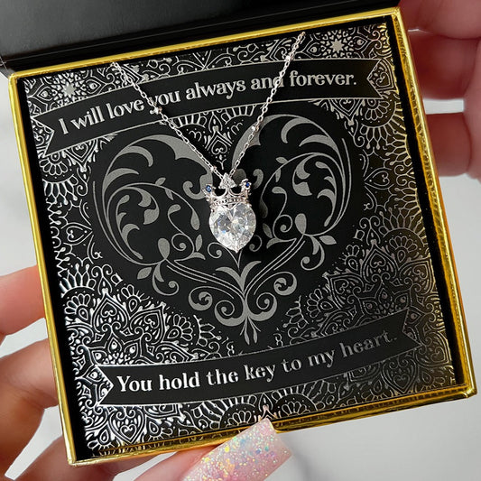 Always and Forever (Silver Card) - Crystal Heart Silver Crown Necklace Gift Set