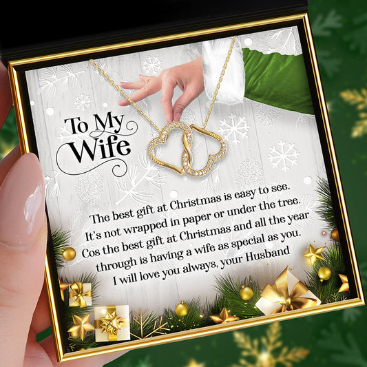 To My Wife, The Best Gift at Christmas (Elf Card) - Gold Joined Hearts Necklace Gift Set