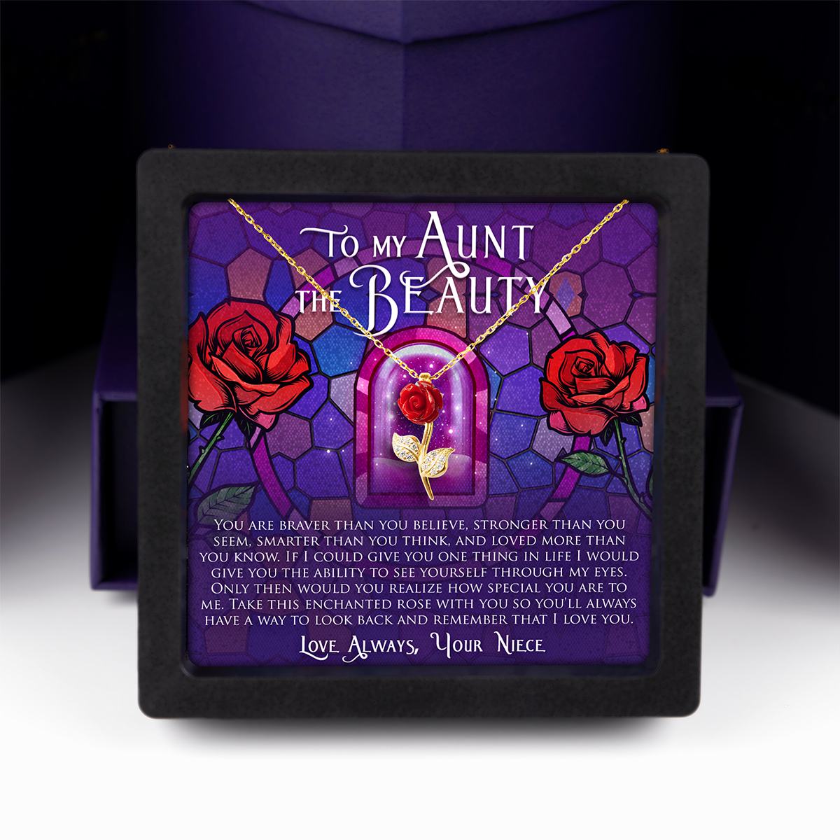 Enchantment Gift Box - To My Aunt the Beauty - Red Rose Necklace Gift Set