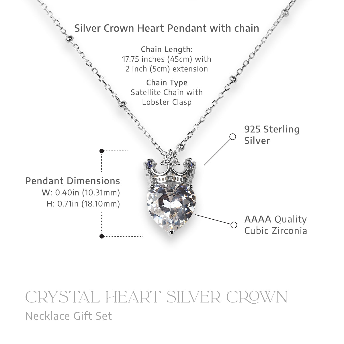 Mother of Little Dragons - Crystal Heart Silver Crown Necklace Gift Set