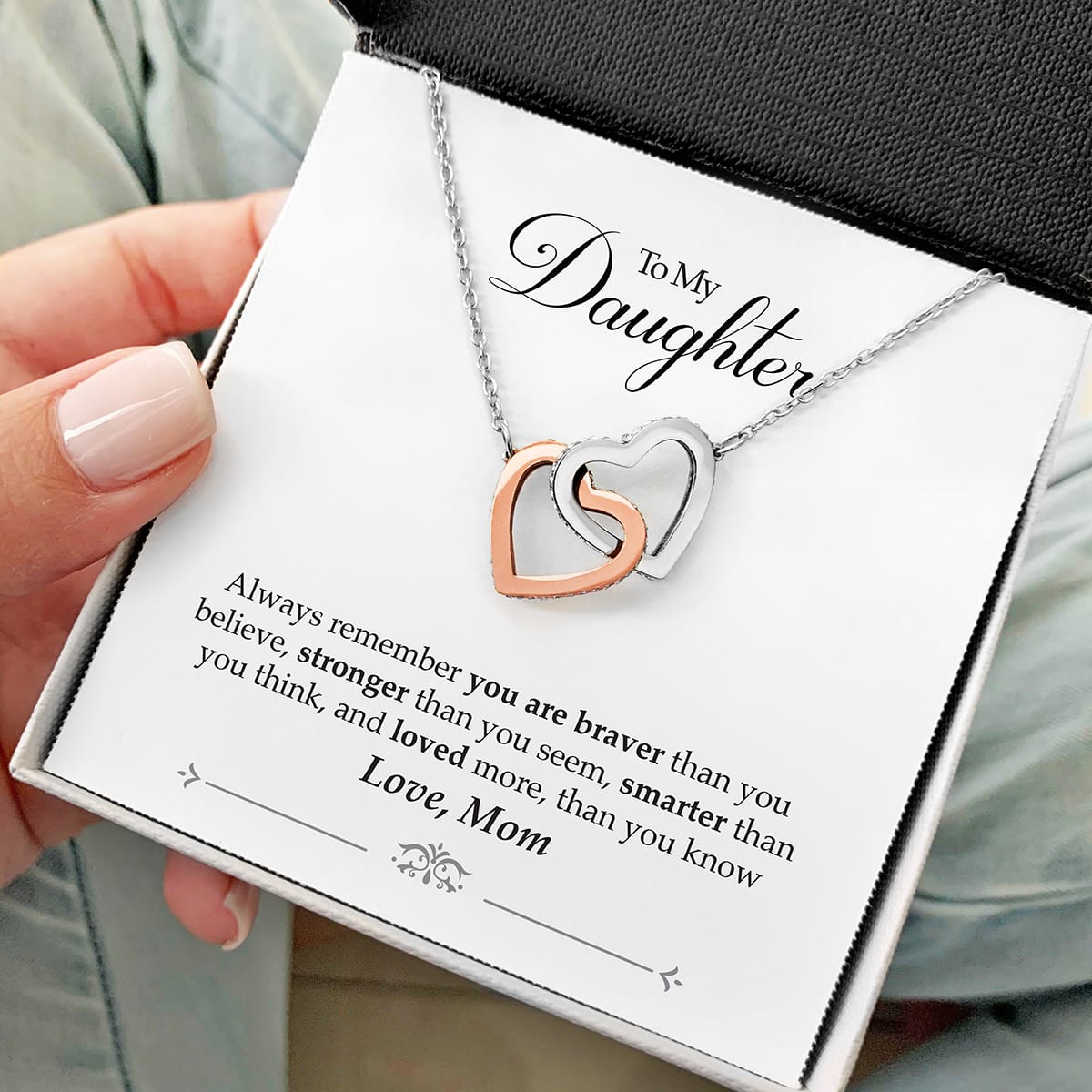 To My Daughter, Love Mom - Interlocking Hearts Necklace Gift Set