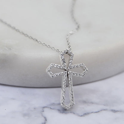 You Are A Fighter - Sterling Silver Crystal Cross Necklace Gift Set