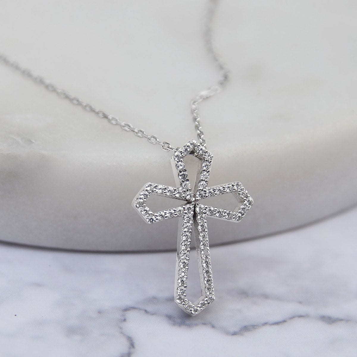 You Are Strong - Sterling Silver Crystal Cross Necklace Gift Set