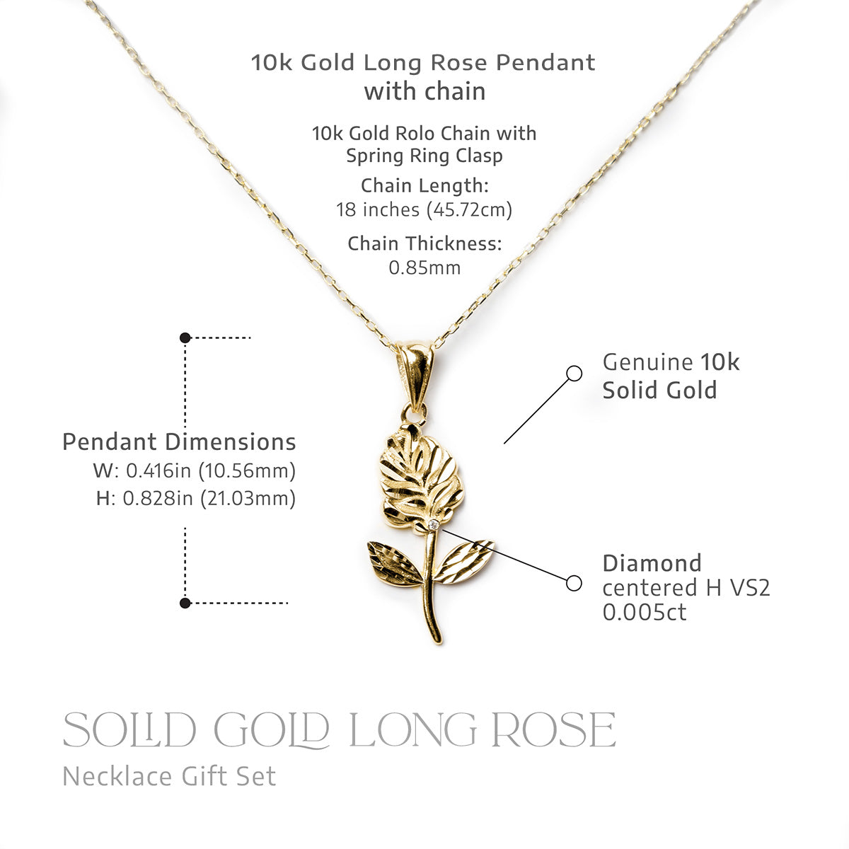 Don't Hide From Thorns - Solid Gold Long Rose Necklace Gift Set