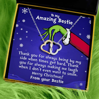 To My Amazing Bestie (Holiday Card)  - Joined Heart Two Tone Silver Necklace Gift Set