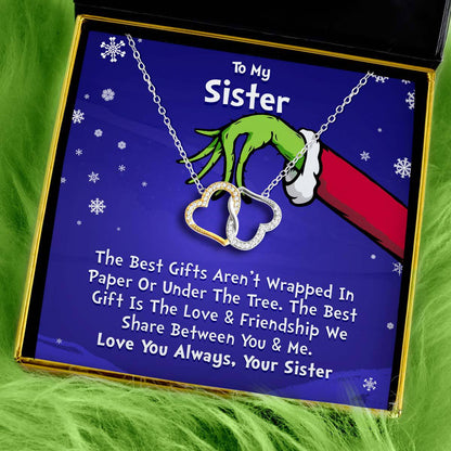 To My Sister, from Sister (Holiday Card) - Joined Heart Two Tone Silver Necklace Gift Set