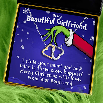 To My Girlfriend (Holiday Card) - Joined Hearts Two Tone Silver Necklace Gift Set