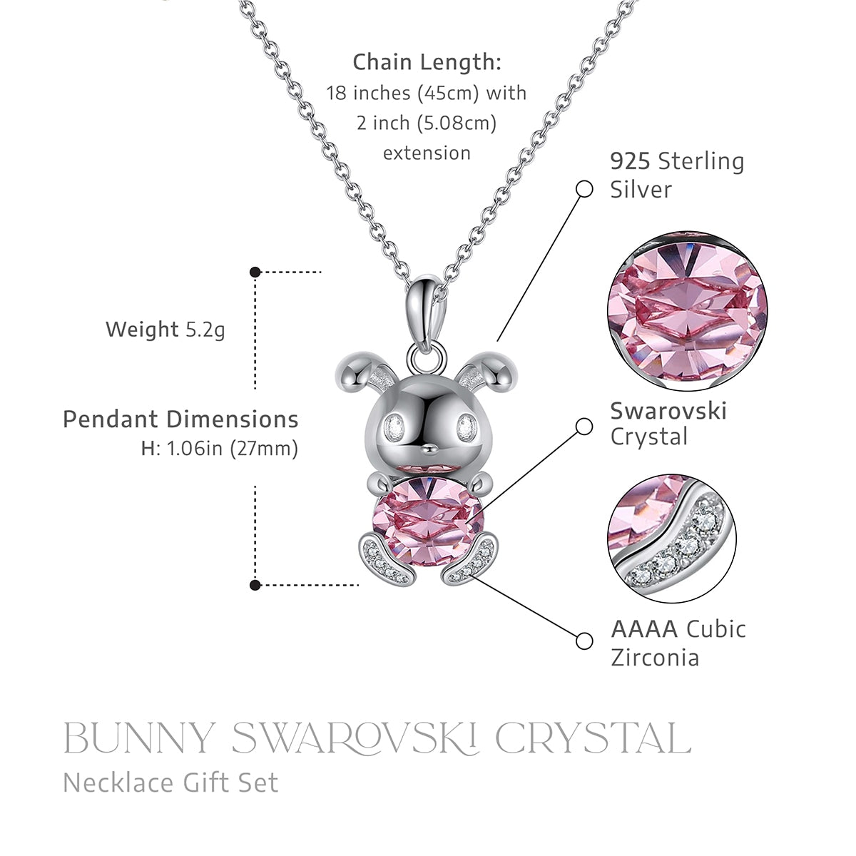 Swarovski Crystal Spirit Animal Bunny Necklace Gift Set