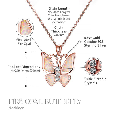 To My Daughter the Beauty, From Mom - Fire Opal Butterfly Rose Gold Necklace Gift Set