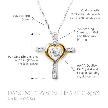 Be Strong and Courageous - Dancing Crystal Heart Cross Necklace Gift Set