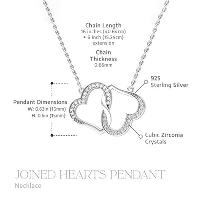 Mother & Son, the Love Between - Joined Hearts Silver Necklace Gift Set