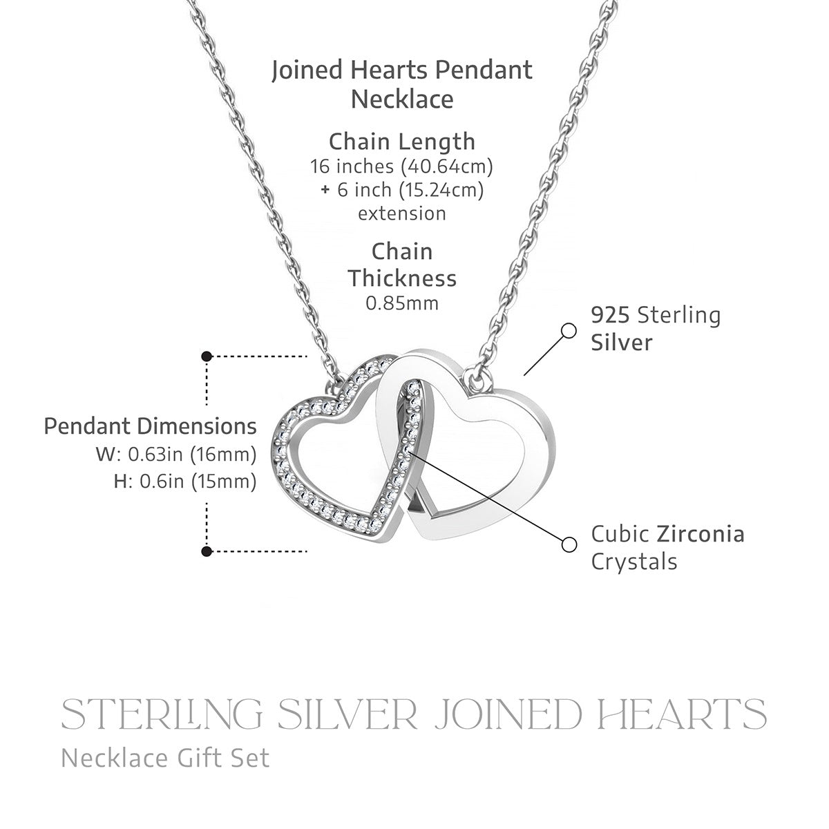 Soul Sister Noun - Sterling Silver Joined Hearts Necklace Gift Set