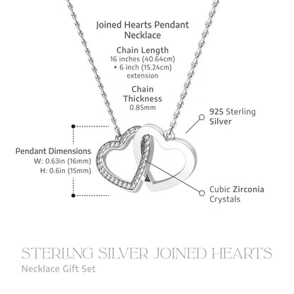 Para Mi Hija - Sterling Silver Joined Hearts Crystal Necklace