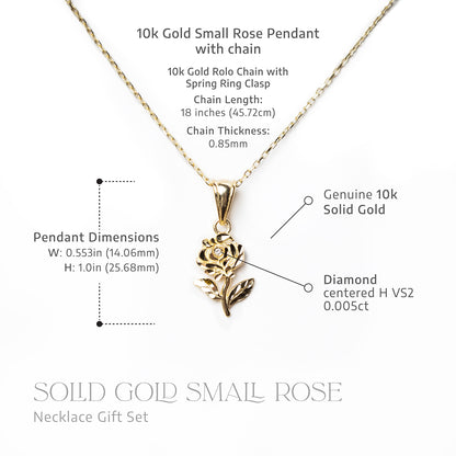Rare and Beautiful - Solid Gold Small Rose Necklace Gift Set