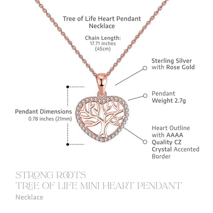 Buy 1, Get 3 FREE To My Sister, Strong Roots - Tree of Life Rose Gold Mini Heart Necklace & Bracelet Gift Set