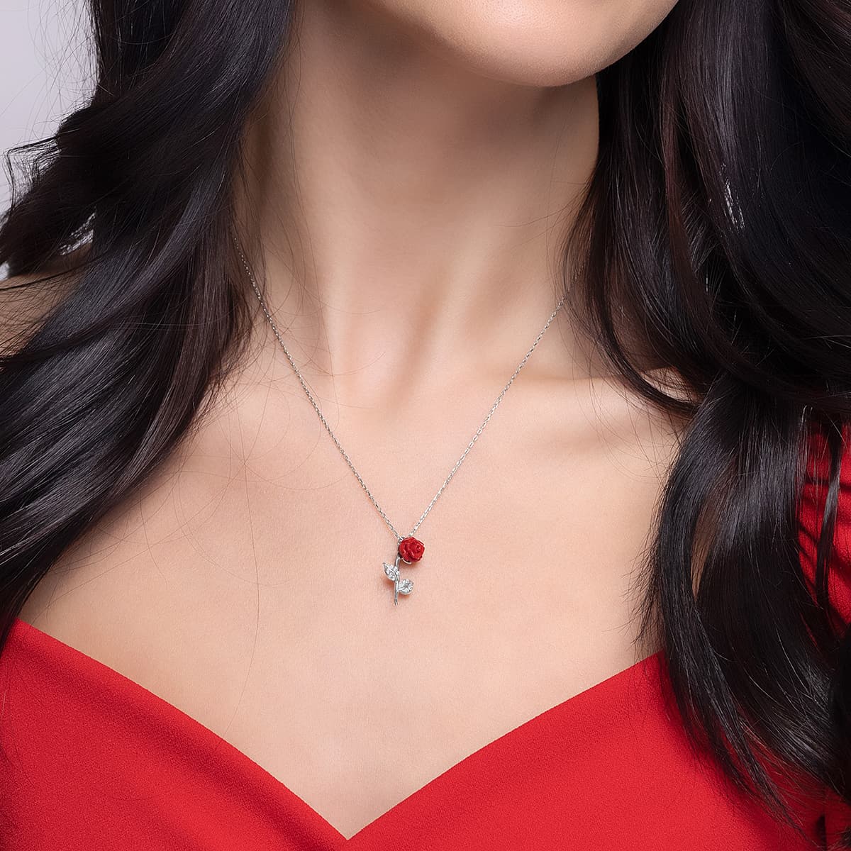 Beautiful Wife On Our Anniversary - Red Rose Necklace Gift Set