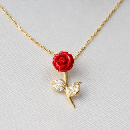 Don't Hide From Thorns (Gold Card) - Red Rose Necklace Gift Set