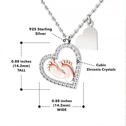 MOM Noun - Baby Feet Heart Pendant Necklace Gift Set