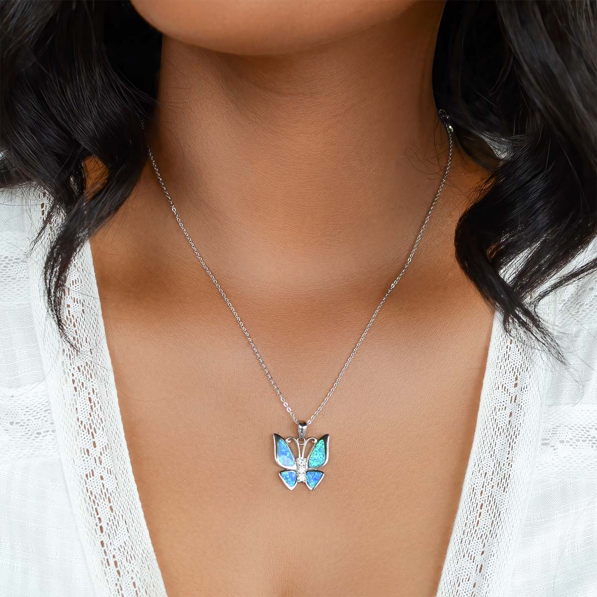 Fire Opal Butterfly Necklace