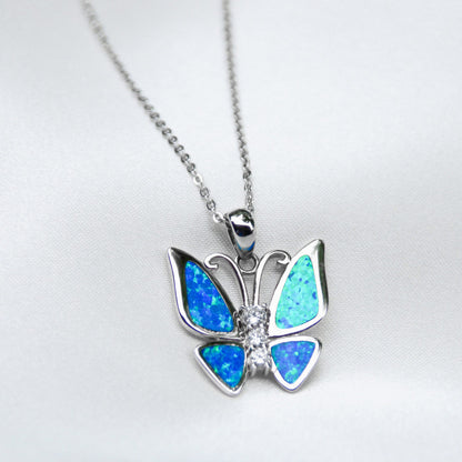To My Snow Princess, From Mom - Blue Fire Opal Butterfly Necklace Gift Set