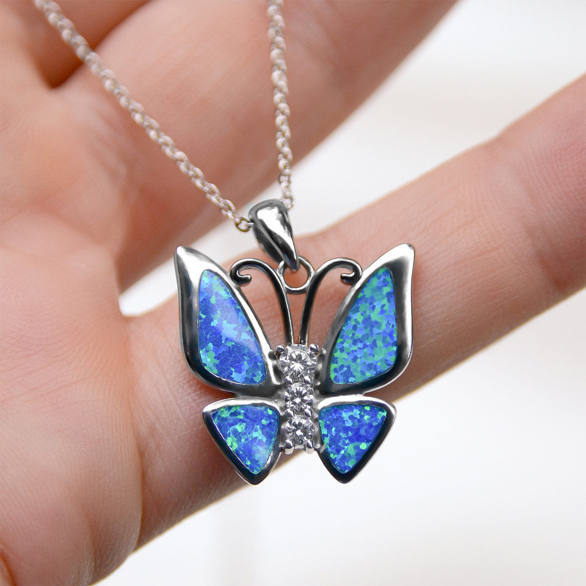 To My Snow Princess, From Mom - Blue Fire Opal Butterfly Necklace Gift Set