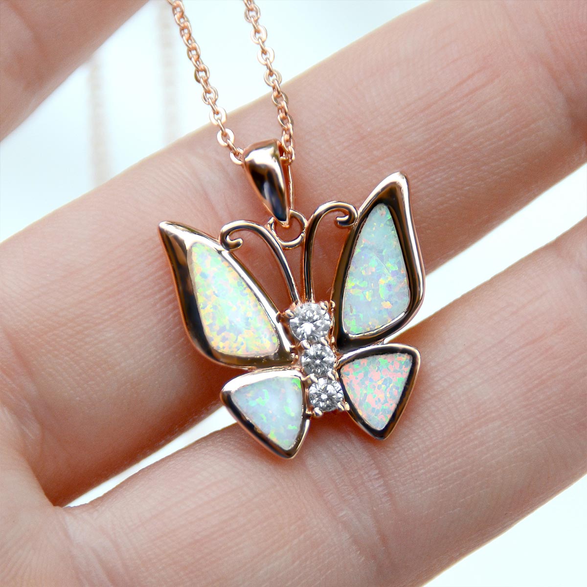 To My Daughter the Beauty, From Mom - Fire Opal Butterfly Rose Gold Necklace Gift Set