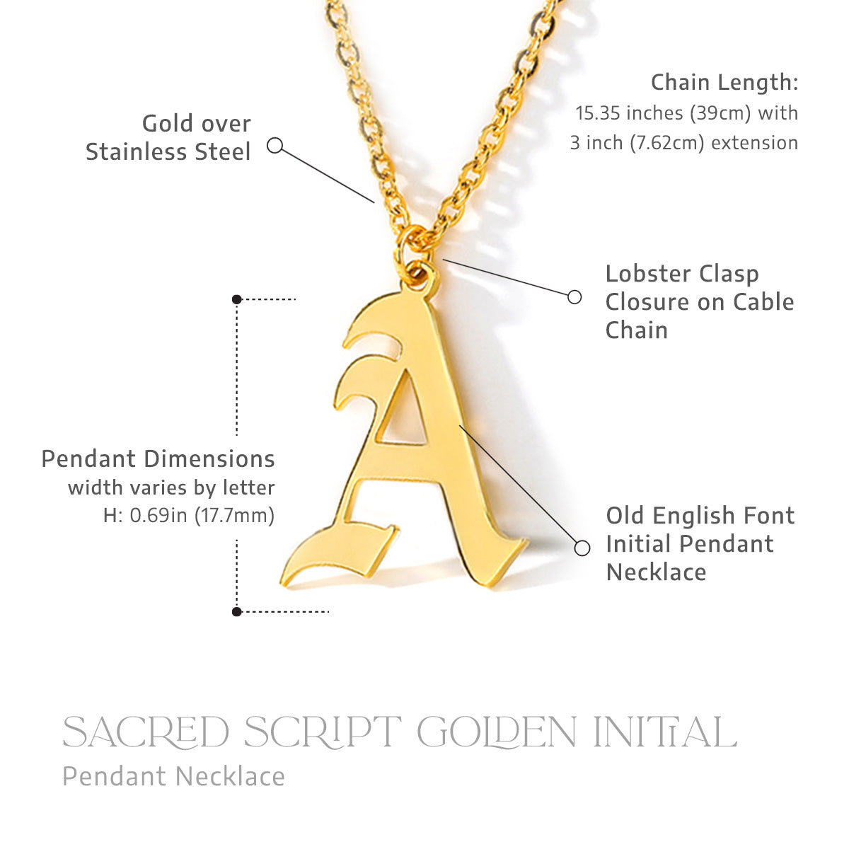 Sacred Script Golden Initial Pendant Necklace