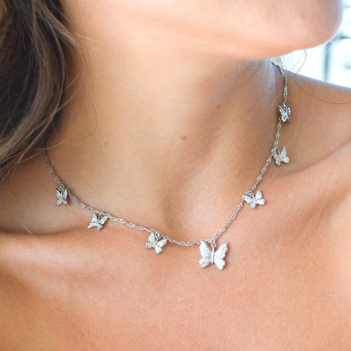 BUY 1 GET 1 FREE - Brilliant Butterfly Silver Choker Necklace + Brilliant Butterfly Silver Mini Hoop Earrings