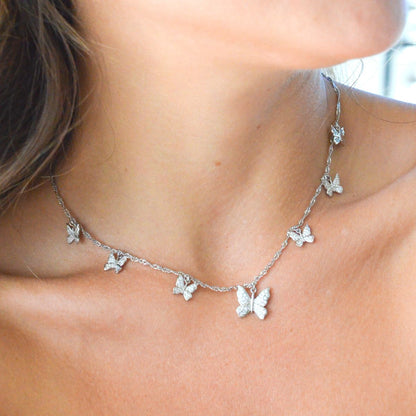 BUY 1 GET 1 FREE - Brilliant Butterfly Silver Choker Necklace + Brilliant Butterfly Silver Mini Hoop Earrings