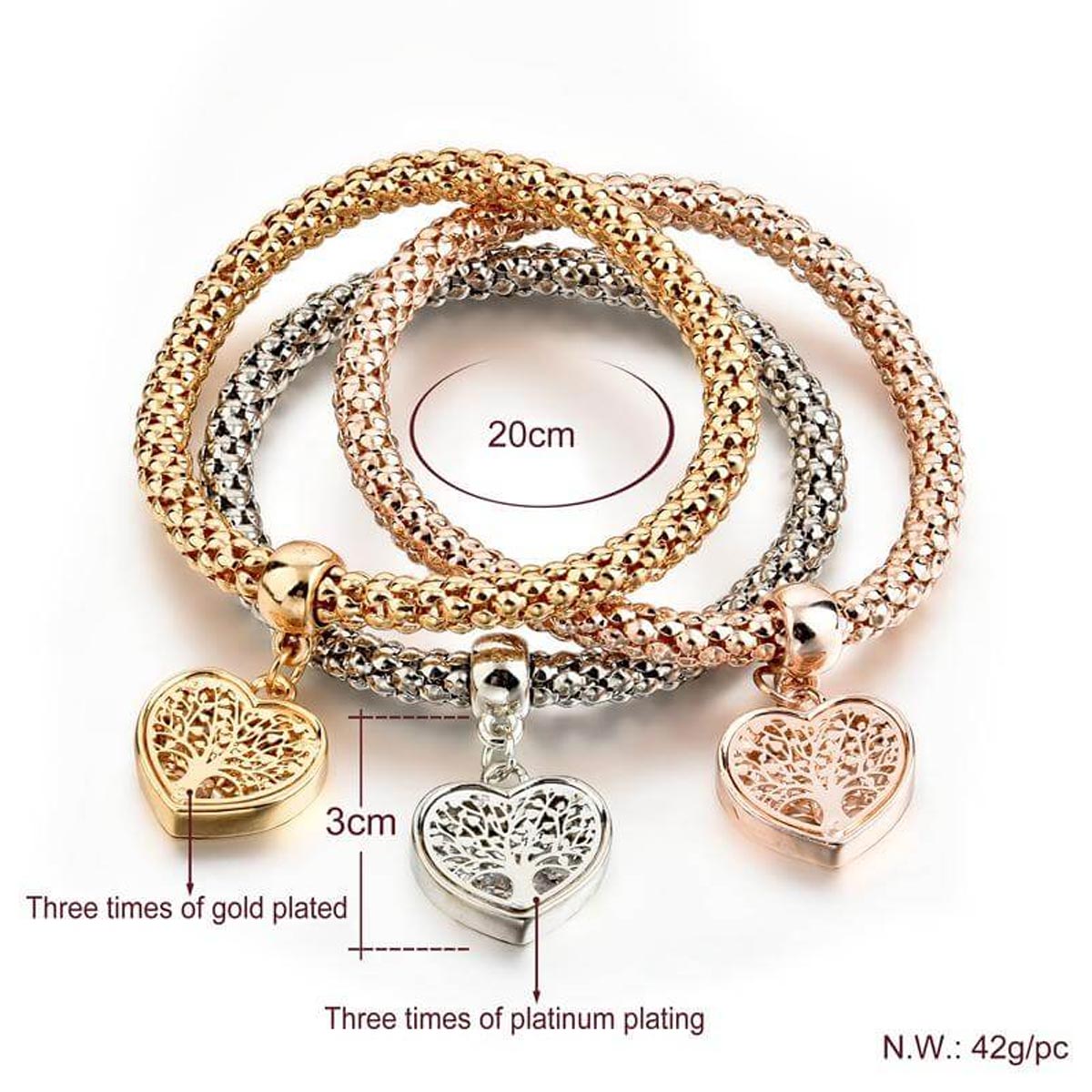 BUY 1, GET 2 FREE Tree of Life Heart Edition Charm Bracelet with Real Austrian Crystals
