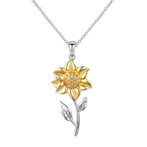 2 Sets of Golden Sunflower Sterling Silver Pendant Necklace
