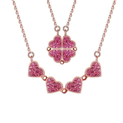 Rose Gold Magnetic Clover Hearts Necklace
