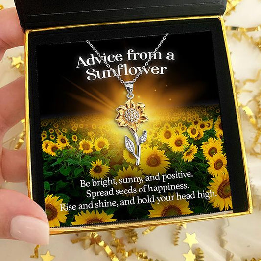 2 Sets of Advice From A Sunflower - Golden Sunflower Pendant Necklace (Support For Ukraine)