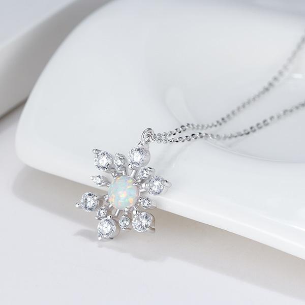Irridescent Opal Sterling Silver Snowflake Pendant Necklace