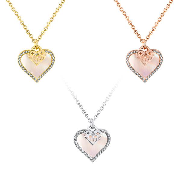 Pink Satin Pave Heart Charm Necklace
